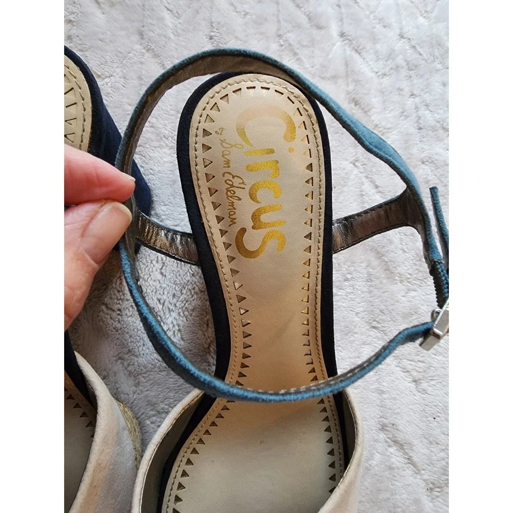 Circus Sam Edelman Blue Beige Suede Platform Block Heels Womens 7 Espadrille